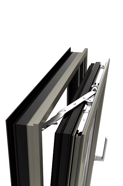 Modern Casement Window Featuring Aluminum Frame Black Gray Color And Hinge Structure 3d model