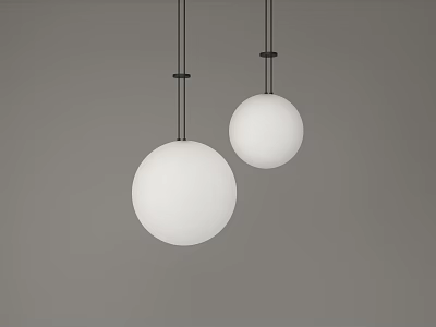 Two White Spherical Modern Minimalist Pendant Lights Hanging On Gray Background 3d model