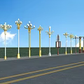 Outdoor Lamp Posts With Various Styles Along Road For Street Lighting