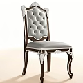 Classic Vintage Sofa Stool With Carved Wooden Frame And Tufted Gray Cushion