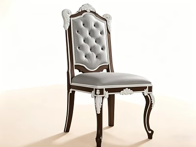Classic Vintage Sofa Stool With Carved Wooden Frame And Tufted Gray Cushion 3d model
