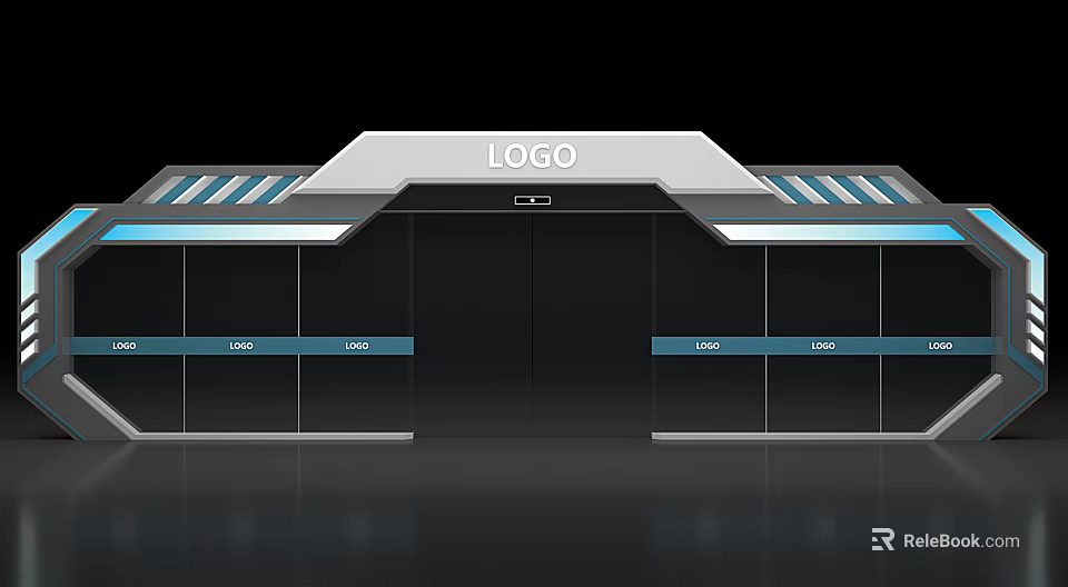 Modern Exhibition Booth Design With Top Logo And Display Areas 3d model 