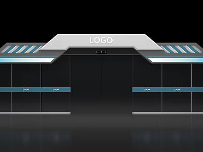 Modern Exhibition Booth Design With Top Logo And Display Areas 3d model