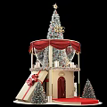 Festive Christmas Stage With Decorative Tree Red Curtains And Gift Boxes 3d model