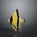 Yellow And Black Striped Tropical Fish With Long Fins And Clear Reflections