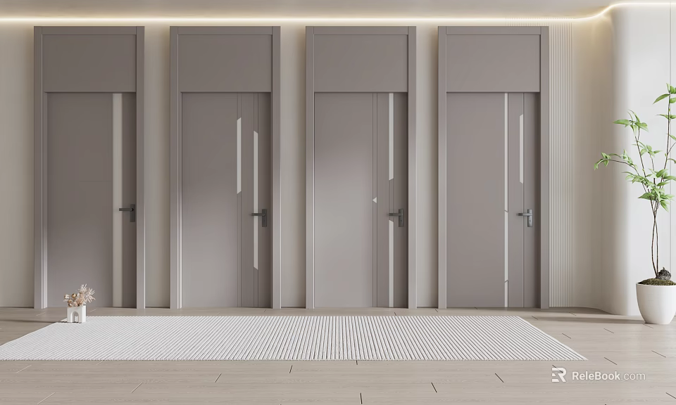 Modern Minimalist Grey Hinged Doors With Sleek Frames In Interior Design 3d model 