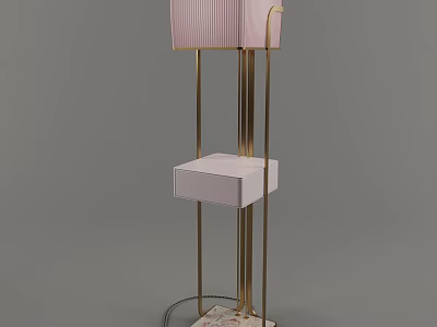 Elegant Modern Floor Lamp With Pink Lampshade Gold Metal Stand And White Small Shelf 3d model