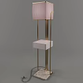 Elegant Modern Floor Lamp With Pink Lampshade Gold Metal Stand And White Small Shelf