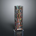 Multi Tiered Modern Bookshelf Featuring Colorful Books Metal Frame And Reflective Base