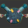 Anime Style Game and Movie Character With Teal Mushroom Hat Twin Ponytails and Red Orb Companion