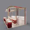 Elegant Mall Tea Counter With Red Gold Decor Hanging Lights And Glass Display Cabinets
