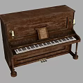 Classic Brown Wooden Piano Featuring Black White Keys Music Sheet and Candle Holders