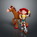 Kids Cowboy Toy Girl With Red Hat And Brown Standing Horse