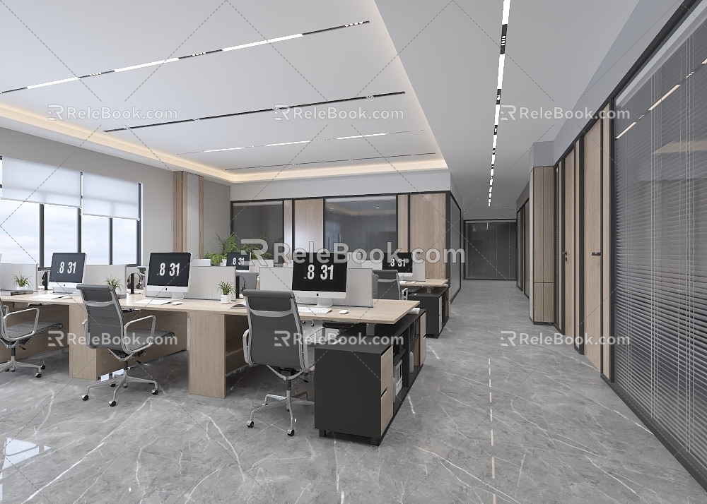 Open office area double-sided glass 3d model