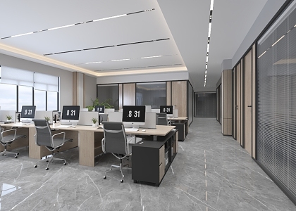 Open office area double-sided glass 3d model