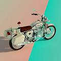 Police Motorcycle With Red Siren Light White Body Side Storage Box And Brown Seat