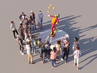 Clown performance acrobatics circus crowd audience street onlookers performance travel photos in person 3d model