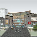 Scenic Commercial Street With Modern Buildings Greenery Waterfront Pedestrian Walkways And Outdoor Seating