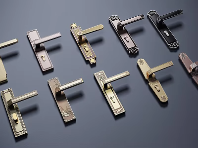 Various Modern Luxury Door Handles in Brass Black and Gold Finishes 3d model