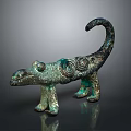 Vintage Bronze Crocodile Shaped Furniture Decorative Ornament With Spiral Patterns And Green Patina