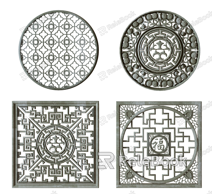 Chinese-style openwork window garden stone window grilles wall decoration model