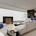 Modern Bright Open Plan Living And Dining Room With Panoramic Sea View And Elegant Furniture