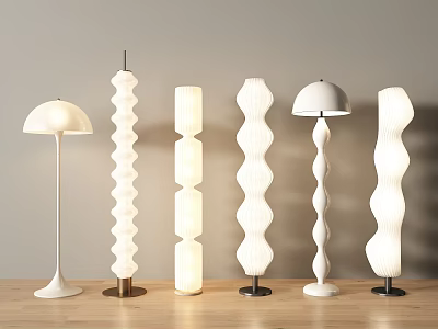 Various Modern Floor Lamps with Unique Shapes and Stylish Bases for Home Decor 3d model