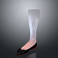 Transparent Knee High Stockings With Black Pointed Toe Flat Shoes And Red Decoration