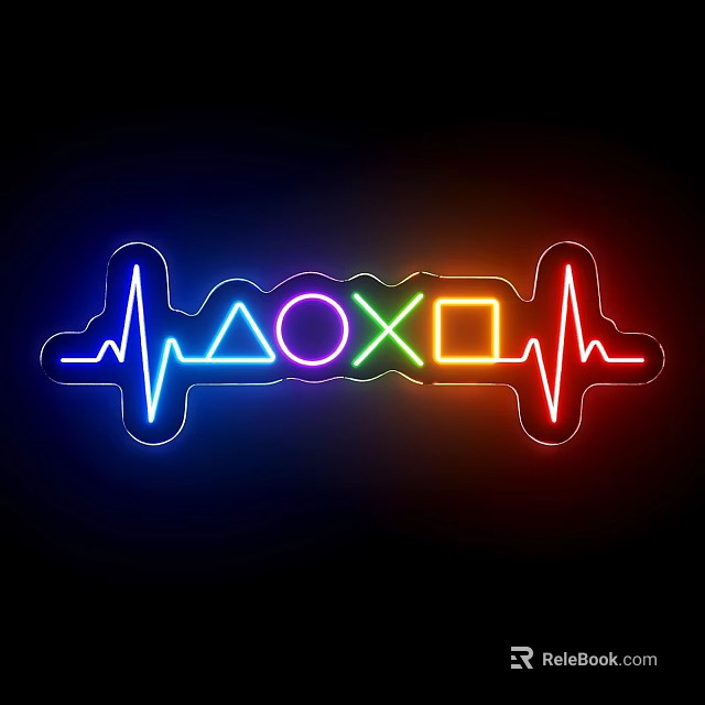 Vibrant Colorful Neon Decorative Lights Featuring Gaming Controller Symbols and EKG Lines 3d model 