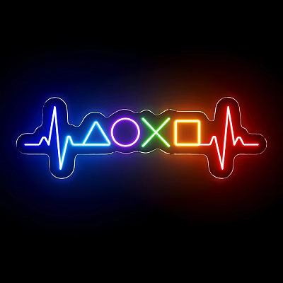 Vibrant Colorful Neon Decorative Lights Featuring Gaming Controller Symbols and EKG Lines 3d model