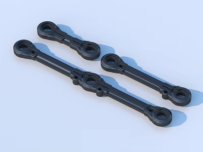 Three Black Metal Mechanical Parts With Multiple Holes And Solid Design 3d model