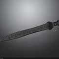 Ancient Textured Sword With Silver Decorated Hilt On Smooth Black Surface Showing Reflection