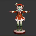 Game Anime Character In Red Christmas Outfit With White Hair Arms Outstretched On Red Base
