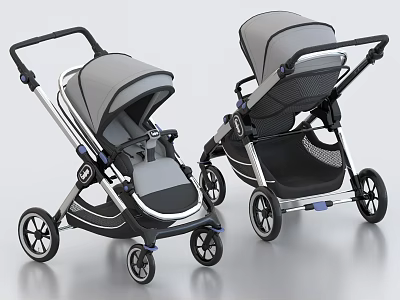 Modern Baby Strollers With Adjustable Seats And Wheels 3d model