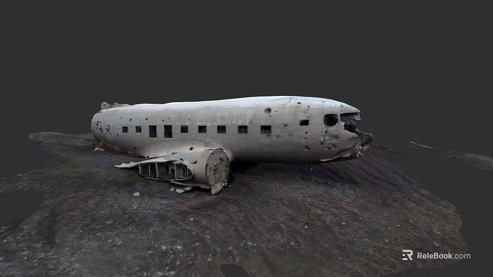 Abandoned Airplane Wreckage Lying On Desolate Ground With Damaged Fuselage And Broken Windows 3d model
