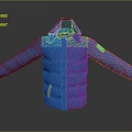 Blue Hooded Puffer Jacket With Puffy Design And Functional Pockets 3d model