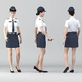 Woman In Uniform With White Shirt Blue Skirt And Cap From Different Angles 3d model
