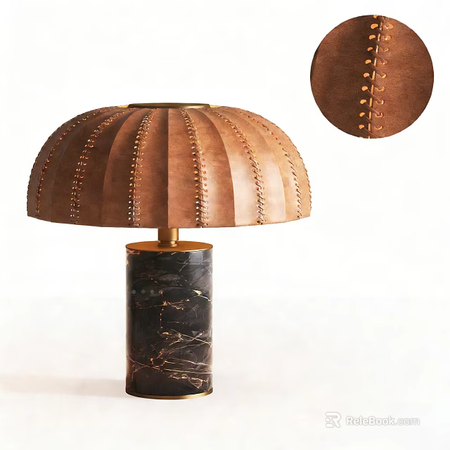 Brown Leather Table Lamp With Black Marble Base And Brass Rivet Details 3d model