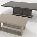 Two Modern Coffee Tables With Dark And Light Wooden Tops And Open Shelf Design