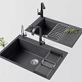 Black Kitchen Sink With Faucet Drainer Rack And Olive Branches For Modern Kitchen