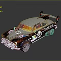 Vintage Race Car With Graffiti Design Rear Spoiler Number 37 And Multicolor Body