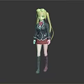 Anime Schoolgirl With Blonde Hair Pink Glasses Black Uniform Jacket Red Skirt Gray Socks
