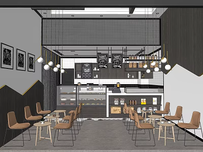 Bubble Tea Shop Interior With Comfortable Seating Service Counter Hanging Chandeliers And Wall Art 3d model