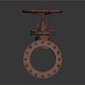 Rusty Industrial Valve With Red Wheel And Cast Iron Body And Bolts