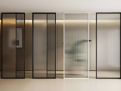 Modern Partition Screens Interior Design With Black Frame And Striped Glass Panels 3d model