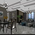 Modern Dining And Living Room Interior Design With Dining Table Chairs Sofa And Decorative Paintings