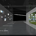 Exhibition Space With Green Plant Wall Large Screen Cityscape Lawn Floor And Picture Frames