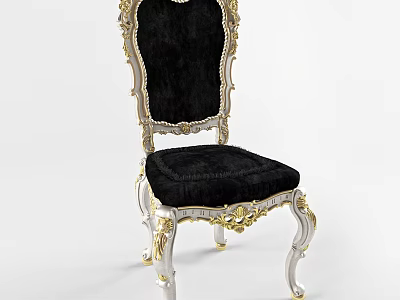 Luxurious Black Upholstered Dining Chair With Silver Frame And Gold Carvings 3d model