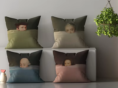 Decorative Face Printed Pillows In Green Beige Blue Pink For Home Interior Decor 3d model
