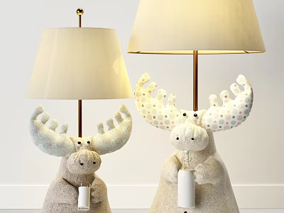 Unique Moose-shaped Table Lamp with Plush Body and Decorative Antlers for Indoor Decor 3d model